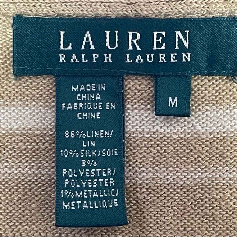 LAUREN RALPH LAUREN Tan Gold LINEN SILK Metallic Sweater Women’s Size M